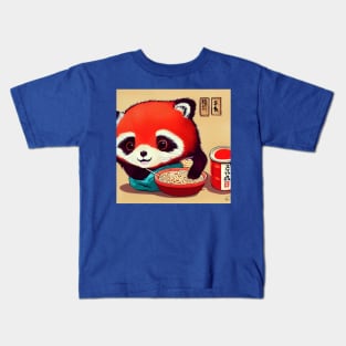 Kawaii Red Panda Eating Ramen Kids T-Shirt